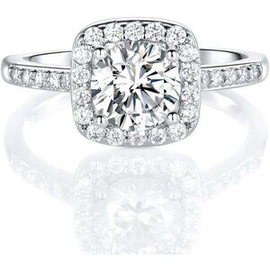 18K White Gold Plated Cubic Zirconia Promise Halo Engagement Promise Eternity Ri